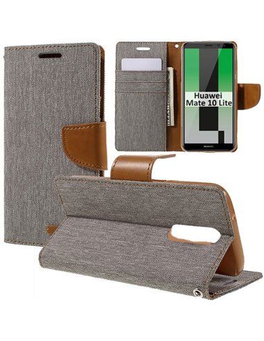 CUSTODIA per HUAWEI MATE 10 LITE - FLIP ORIZZONTALE CON INTERNO IN TPU, STAND E CHIUSURA MAGNETICA GRIGIO EFFETTO JEANS