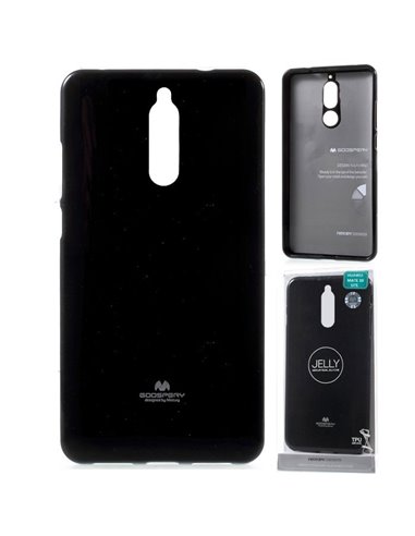 CUSTODIA per HUAWEI MATE 10 LITE IN GEL TPU SILICONE COLORE NERO LUCIDO CON GLITTER ALTA QUALITA' MERCURY BLISTER