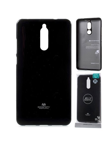 CUSTODIA per HUAWEI MATE 10 LITE IN GEL TPU SILICONE COLORE NERO LUCIDO CON GLITTER ALTA QUALITA' MERCURY BLISTER