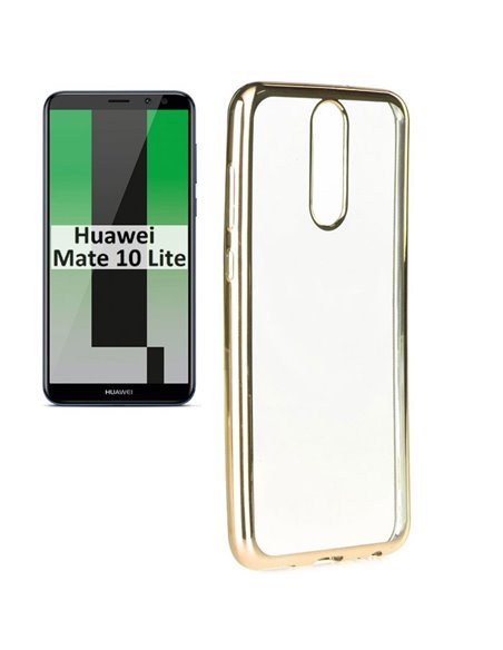 CUSTODIA per HUAWEI MATE 10 LITE IN GEL TPU SILICONE TRASPARENTE CON CORNICE COLORE ORO