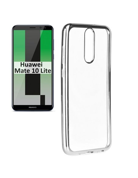 CUSTODIA per HUAWEI MATE 10 LITE IN GEL TPU SILICONE TRASPARENTE CON CORNICE COLORE SILVER