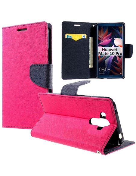 CUSTODIA per HUAWEI MATE 10 PRO - FLIP ORIZZONTALE CON INTERNO IN TPU, STAND, PORTA CARTE E CHIUSURA MAGNETICA COLORE FUCSIA