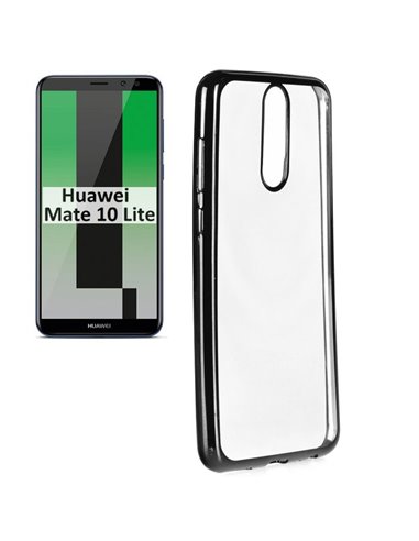 CUSTODIA per HUAWEI MATE 10 LITE IN GEL TPU SILICONE TRASPARENTE CON CORNICE COLORE NERO