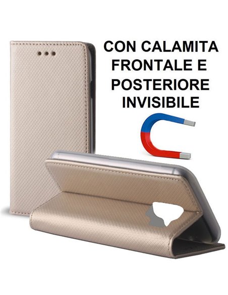 CUSTODIA per SAMSUNG GALAXY S9 (SM-G960) - FLIP ORIZZONTALE CON CHIUSURA MAGNETICA INVISIBILE ED INTERNO IN TPU COLORE ORO