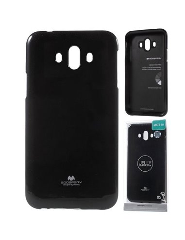 CUSTODIA per HUAWEI MATE 10 IN GEL TPU SILICONE COLORE NERO LUCIDO CON GLITTER ALTA QUALITA' MERCURY BLISTER