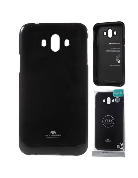 CUSTODIA per HUAWEI MATE 10 IN GEL TPU SILICONE COLORE NERO LUCIDO CON GLITTER ALTA QUALITA' MERCURY BLISTER