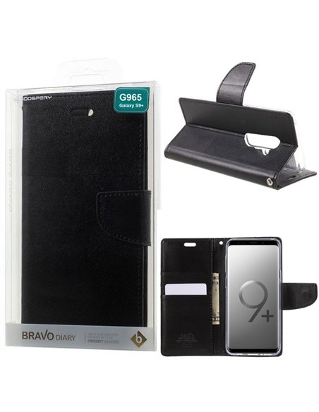 CUSTODIA per SAMSUNG GALAXY S9 PLUS (SM-G965) - FLIP ORIZZONTALE SIMILPELLE CON INTERNO IN TPU E STAND COLORE NERO BRAVO