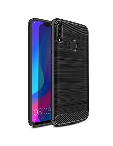 CUSTODIA per HUAWEI NOVA 3 IN GEL TPU SILICONE EFFETTO METALLICO CON INSERTI IN FANTASIA CARBONIO COLORE NERO