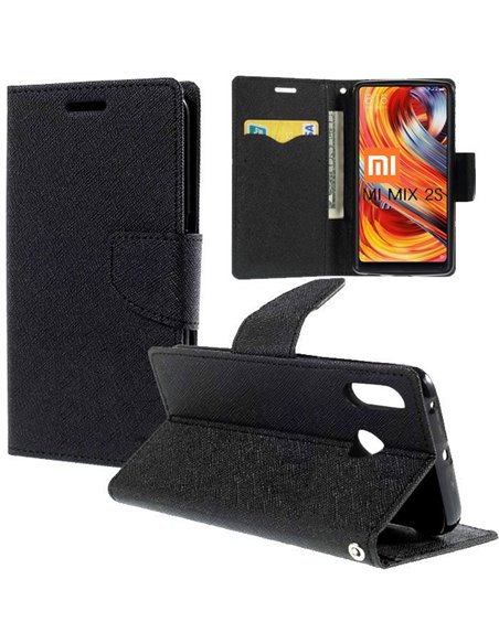 CUSTODIA per XIAOMI MI MIX 2S - FLIP ORIZZONTALE CON INTERNO IN TPU, STAND, PORTA CARTE E CHIUSURA MAGNETICA COLORE NERO