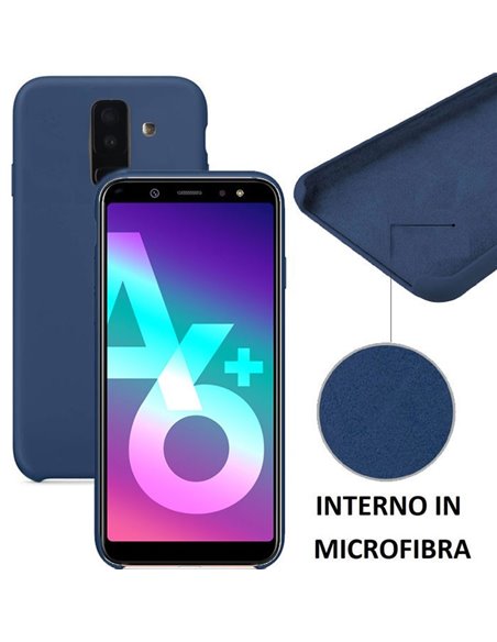 CUSTODIA per SAMSUNG GALAXY A6 PLUS 2018 (SM-A605) IN SILICONE CON EFFETTO SOFT TOUCH ED INTERNO IN MICROFIBRA COLORE BLU