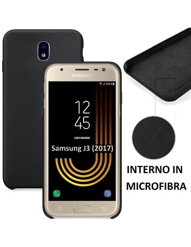 CUSTODIA per SAMSUNG SM-J330 GALAXY J3 (2017) IN SILICONE CON EFFETTO SOFT TOUCH ED INTERNO IN MICROFIBRA COLORE NERO