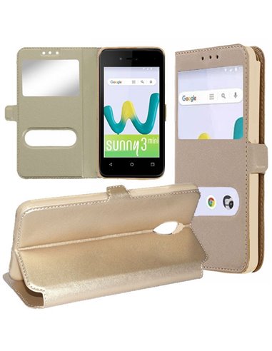 CUSTODIA per WIKO SUNNY 3 MINI - FLIP ORIZZONTALE SIMILPELLE CON INTERNO IN TPU SILICONE E DOPPIA FINESTRA ID COLORE ORO