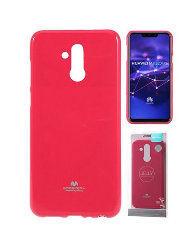 CUSTODIA per HUAWEI MATE 20 LITE IN GEL TPU SILICONE COLORE FUCSIA LUCIDO CON GLITTER ALTA QUALITA' MERCURY BLISTER