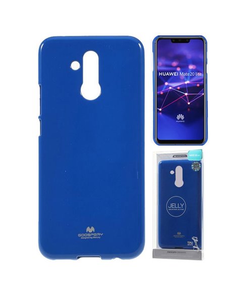 CUSTODIA per HUAWEI MATE 20 LITE IN GEL TPU SILICONE COLORE BLU LUCIDO CON GLITTER ALTA QUALITA' MERCURY BLISTER