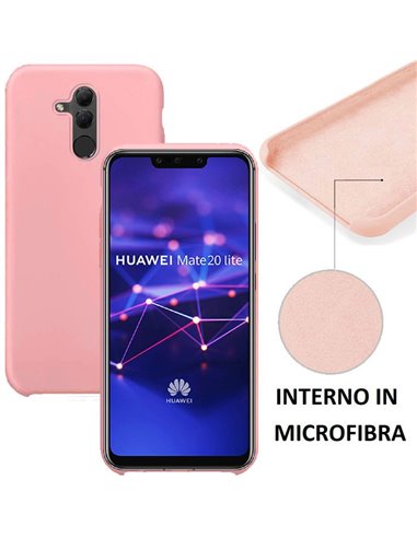 CUSTODIA per HUAWEI MATE 20 LITE IN SILICONE CON EFFETTO SOFT TOUCH ED INTERNO IN MICROFIBRA COLORE ROSA