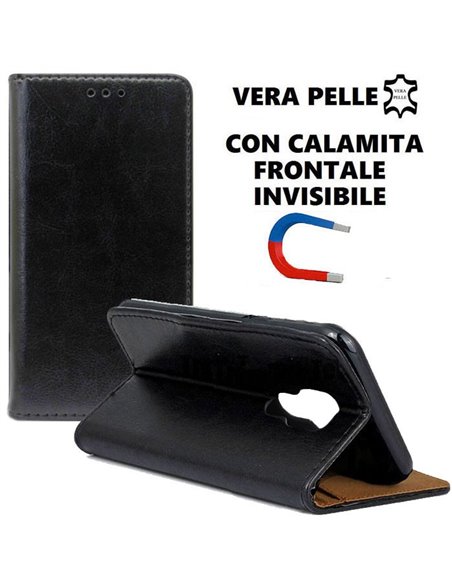 CUSTODIA per HUAWEI MATE 20 - FLIP ORIZZONTALE VERA PELLE CON CHIUSURA MAGNETICA INVISIBILE E INTERNO IN TPU NERO