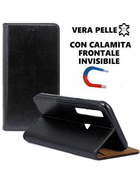 CUSTODIA per SAMSUNG GALAXY A9 2018 (A920) - FLIP ORIZZONTALE VERA PELLE CON CHIUSURA MAGNETICA INVISIBILE E INTERNO IN TPU NERO