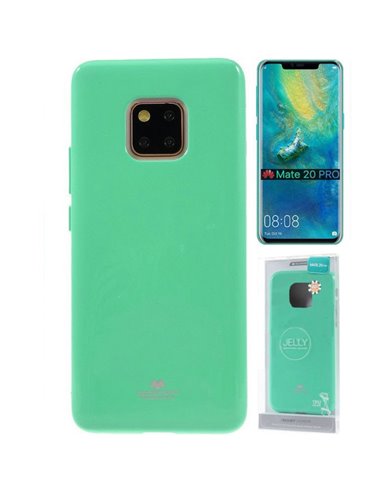 CUSTODIA per HUAWEI MATE 20 PRO IN GEL TPU SILICONE COLORE VERDE ACQUA LUCIDO CON GLITTER ALTA QUALITA' MERCURY BLISTER