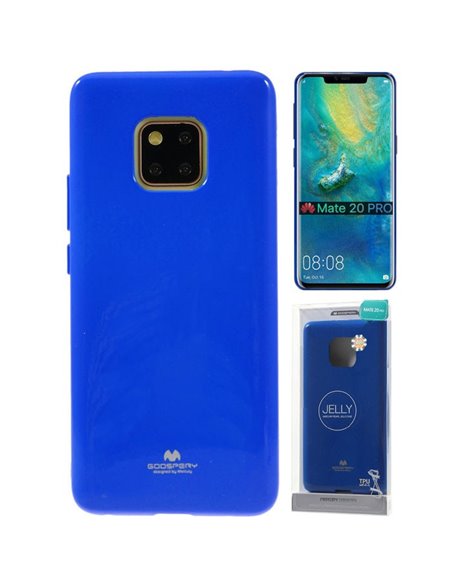 CUSTODIA per HUAWEI MATE 20 PRO IN GEL TPU SILICONE COLORE BLU LUCIDO CON GLITTER ALTA QUALITA' MERCURY BLISTER