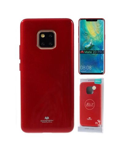 CUSTODIA per HUAWEI MATE 20 PRO IN GEL TPU SILICONE COLORE ROSSO LUCIDO CON GLITTER ALTA QUALITA' MERCURY BLISTER