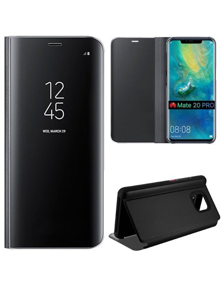 CUSTODIA per HUAWEI MATE 20 PRO - FLIP ORIZZONTALE CLEAR VIEW STANDING COVER COLORE NERO