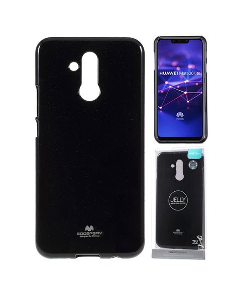 CUSTODIA per HUAWEI MATE 20 LITE IN GEL TPU SILICONE COLORE NERO LUCIDO CON GLITTER ALTA QUALITA' MERCURY BLISTER