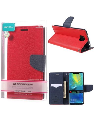 CUSTODIA per HUAWEI MATE 20 PRO - FLIP ORIZZONTALE CON STAND E INTERNO IN TPU SILICONE COLORE ROSSO ALTA QUALITA'