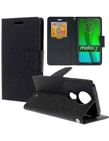 CUSTODIA per MOTOROLA MOTO G7, MOTO G7 PLUS - FLIP ORIZZONTALE CON INTERNO IN TPU SILICONE, STAND E PORTA CARTE NERO