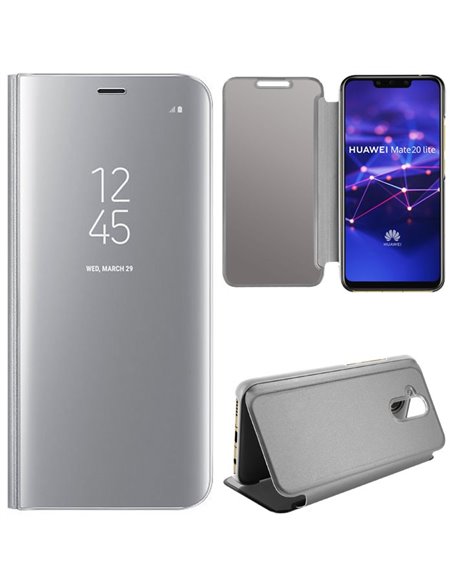 CUSTODIA per HUAWEI MATE 20 LITE - FLIP ORIZZONTALE CLEAR VIEW STANDING COVER COLORE SILVER