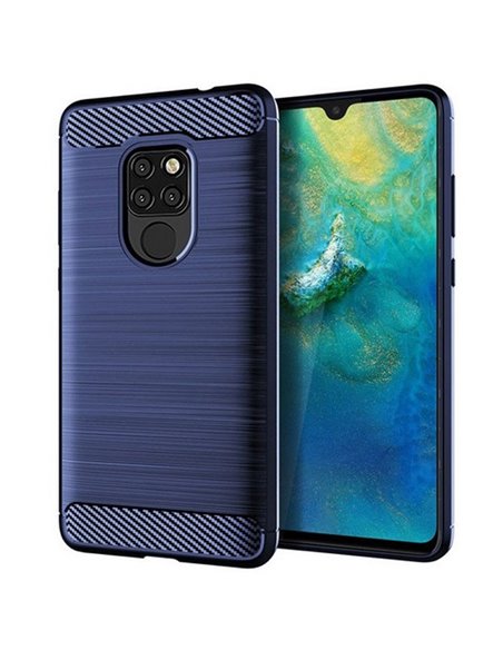 CUSTODIA per HUAWEI MATE 20 IN GEL TPU SILICONE EFFETTO METALLICO CON INSERTI IN FANTASIA CARBONIO COLORE BLU