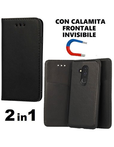 CUSTODIA per HUAWEI MATE 20 LITE - FLIP ORIZZONTALE SIMILPELLE + BACK IN TPU CON CHIUSURA MAGNETICA INVISIBILE COLORE NERO