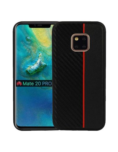 CUSTODIA per HUAWEI MATE 20 PRO IN GEL TPU SILICONE COLORE NERO EFFETTO CARBONIO CON INSERTO ROSSO