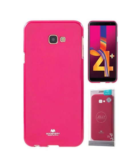 CUSTODIA per SAMSUNG GALAXY J4 PLUS (SM-J415) IN GEL TPU SILICONE FUCSIA LUCIDO CON GLITTER ALTA QUALITA' MERCURY BLISTER