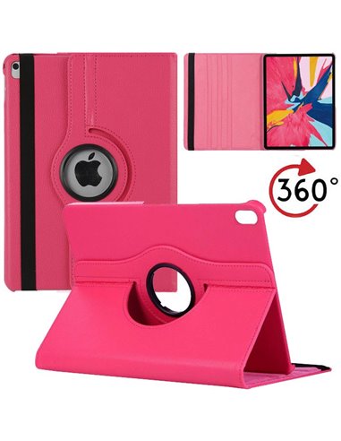 CUSTODIA per APPLE IPAD PRO 12.9' (2018) - BOOK ORIZZONTALE SIMILPELLE GIREVOLE CON STAND E CHIUSURA CON ELASTICO COLORE FUCSIA