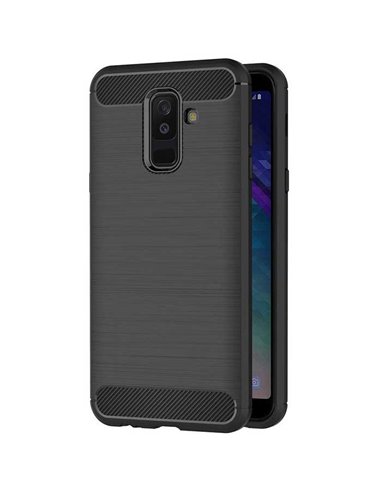 CUSTODIA per SAMSUNG GALAXY A6 PLUS 2018 (A605) IN GEL TPU SILICONE EFFETTO METALLICO CON INSERTI IN FANTASIA CARBONIO NERO