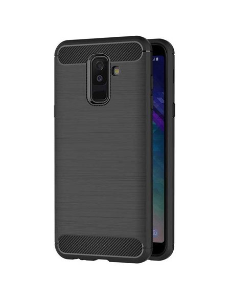 CUSTODIA per SAMSUNG GALAXY A6 PLUS 2018 (A605) IN GEL TPU SILICONE EFFETTO METALLICO CON INSERTI IN FANTASIA CARBONIO NERO