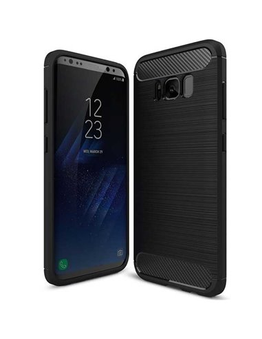 CUSTODIA per SAMSUNG SM-G955 GALAXY S8 PLUS IN GEL TPU SILICONE EFFETTO METALLICO CON INSERTI IN FANTASIA CARBONIO NERO