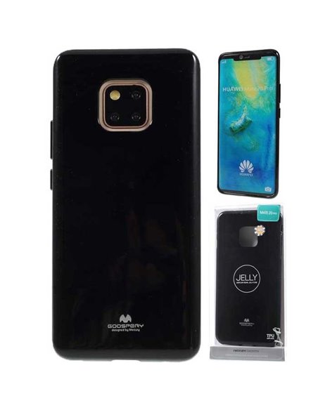 CUSTODIA per HUAWEI MATE 20 PRO IN GEL TPU SILICONE COLORE NERO LUCIDO CON GLITTER ALTA QUALITA' MERCURY BLISTER