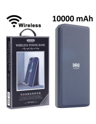 BATTERIA ESTERNA UNIVERSALE 10000 mAh CON 2 PORTE USB, SISTEMA DI RICARICA WIRELESS E LED DI RICARICA NERO E GRIGIO WK DESIGN