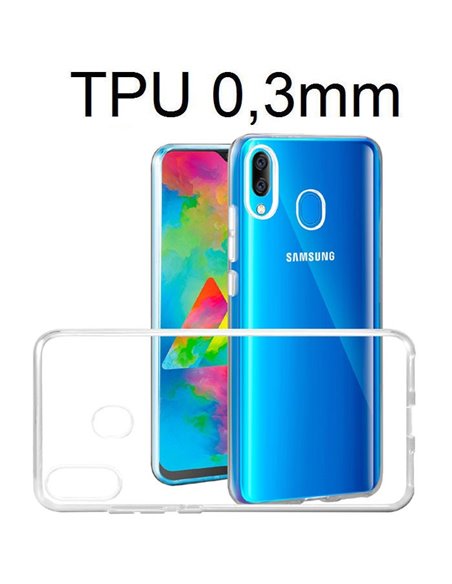 CUSTODIA per SAMSUNG GALAXY M20 (SM-M205) IN GEL TPU SILICONE ULTRA SLIM 0,3mm TRASPARENTE