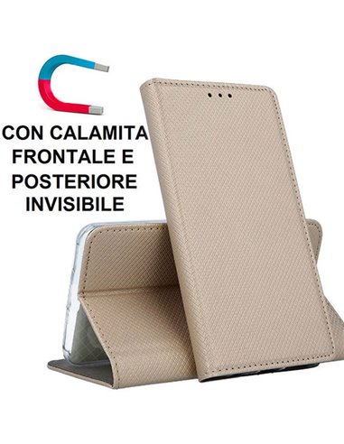 CUSTODIA per XIAOMI MI 6 - FLIP ORIZZONTALE CON STAND, CHIUSURA MAGNETICA INVISIBILE ED INTERNO IN TPU COLORE ORO