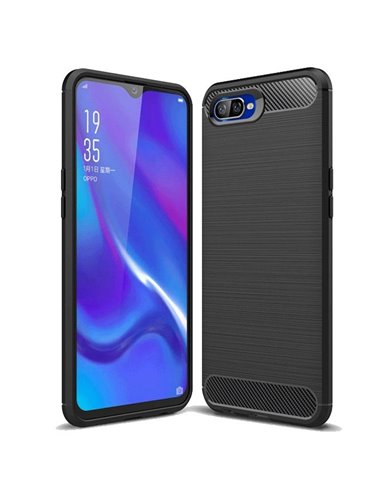 CUSTODIA per OPPO RX17 NEO, R17 NEO (6.41') IN GEL TPU SILICONE EFFETTO METALLICO CON INSERTI IN FANTASIA CARBONIO COLORE NERO