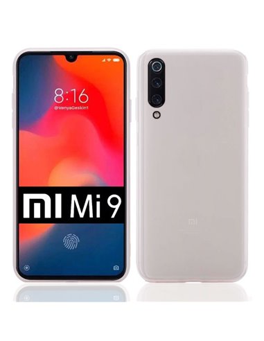 CUSTODIA per XIAOMI MI 9 (6.39') IN GEL TPU SILICONE SLIM COLORE BIANCO SATINATO SEMITRASPARENTE