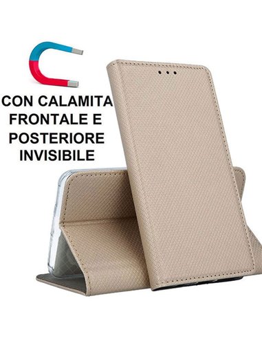 CUSTODIA per SAMSUNG GALAXY M10 (SM-M105) - FLIP ORIZZONTALE CON CHIUSURA MAGNETICA INVISIBILE ED INTERNO IN TPU COLORE ORO