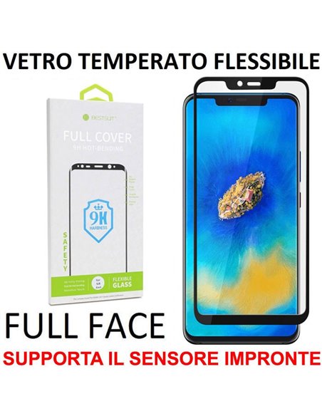 PELLICOLA per HUAWEI MATE 20 PRO VETRO TEMPERATO FULL FACE FLESSIBILE 0,15mm (SUPPORTO SENSORE IMPRONTE) CORNICE NERA