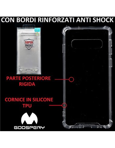 CUSTODIA per SAMSUNG GALAXY S10 (SM-G973)- PARTE POSTERIORE RIGIDA, CORNICE IN SILICONE TRASPARENTE E BORDI RINFORZATI ANTI SHOC