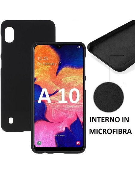 CUSTODIA per SAMSUNG GALAXY A10 (SM-A105) IN SILICONE CON EFFETTO SOFT TOUCH ED INTERNO IN MICROFIBRA COLORE NERO