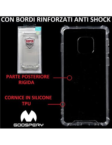 CUSTODIA per HUAWEI MATE 20 PRO - PARTE POSTERIORE RIGIDA, CORNICE IN SILICONE TRASPARENTE E BORDI RINFORZATI ANTI SHOCK