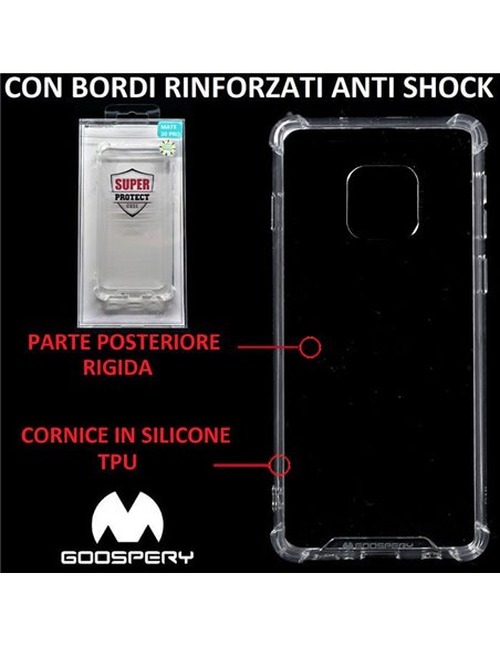 CUSTODIA per HUAWEI MATE 20 PRO - PARTE POSTERIORE RIGIDA, CORNICE IN SILICONE TRASPARENTE E BORDI RINFORZATI ANTI SHOCK