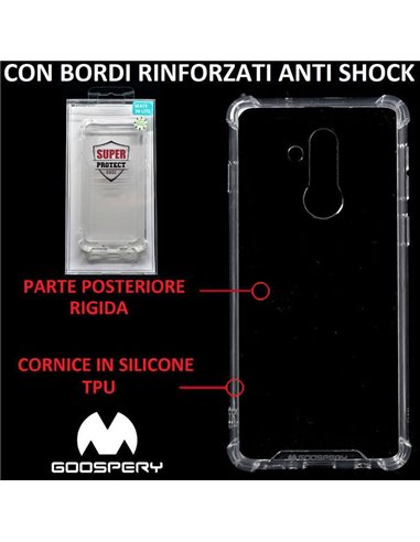 CUSTODIA per HUAWEI MATE 20 LITE - PARTE POSTERIORE RIGIDA, CORNICE IN SILICONE TRASPARENTE E BORDI RINFORZATI ANTI SHOCK